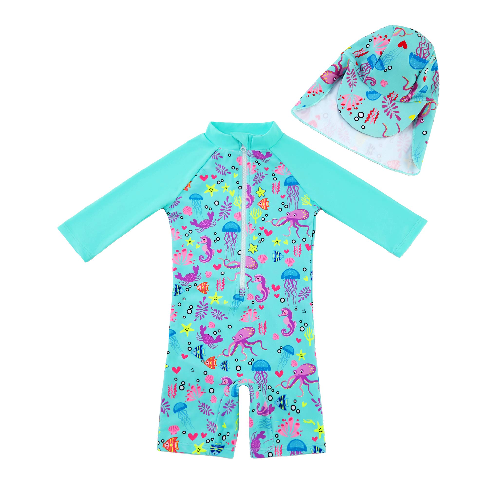 upandfast Baby/Toddler Swimsuit UPF 50+ Sun Protection One Piece Zipper Bathing Suit with Sun Hat Infant Beach Swimwear