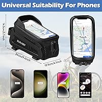 Vista 5 de Bolsa de marco frontal para teléfono de bicicleta, bolsa impermeable para teléfono con pantalla táctil de TPU y visera solar, accesorios