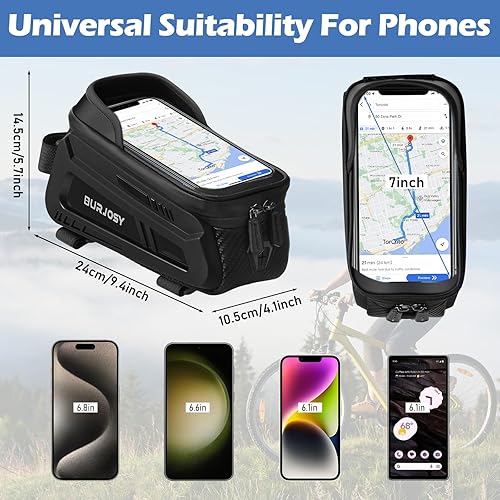 Miniatura 5 de Bolsa de marco frontal para teléfono de bicicleta, bolsa impermeable para teléfono con pantalla táctil de TPU y visera solar, accesorios para