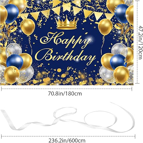 Miniatura 4 de Cartel de fiesta de feliz cumpleaños, fondo de fotografía, azul marino y dorado, letrero de globo de cumpleaños para adultos, hombres y mujeres,