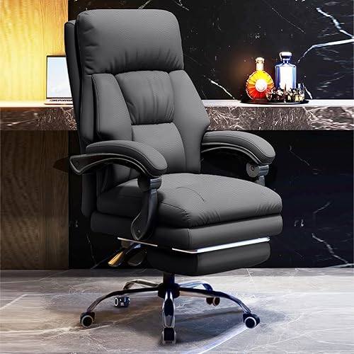 Silla de oficina con reposapiés retráctil, cómoda silla de escritorio ejecutiva, silla de cuero ergonómica de alta resistencia, sillas de juegos de