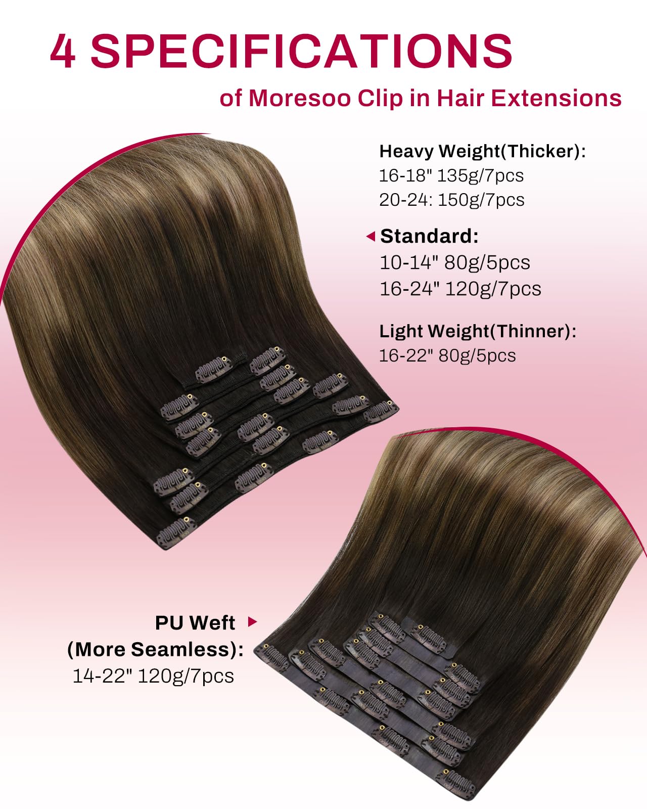 Moresoo Clip in Hair Extensions Real Human Hair Balayage Medium Brown and Blonde Real Hair Extensions Clip in Human Hair for Women Full Head 22 Inch 7pcs/120g #4/6/613 — view 52