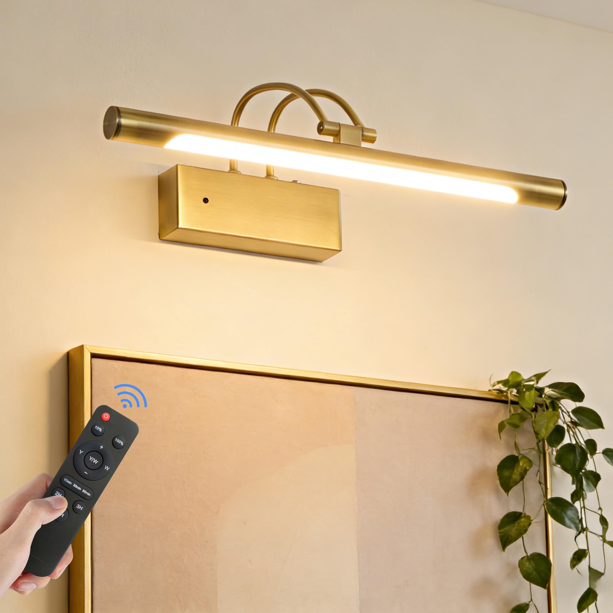 Actask Picture Lights for Wall, 40CM 8000mAh Battery Operated Wall Lights，Wireless Rechargeable picture Light with Remote, Dimmable & 3CCT, 270° Adjustable Picture Lighting for Gallery Hallway, Bronze