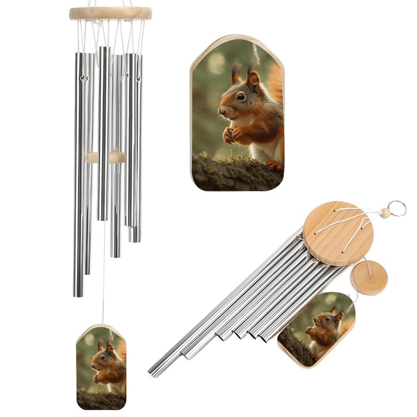Wildlife Forest Squirrel Wind Chimes for Outside House Warming Gifts, Deep Tone Soothing Melodic Tones Windchimes, Memorial Wind Chime for Home Garden Decoration Aluminium Large Wind Chimes