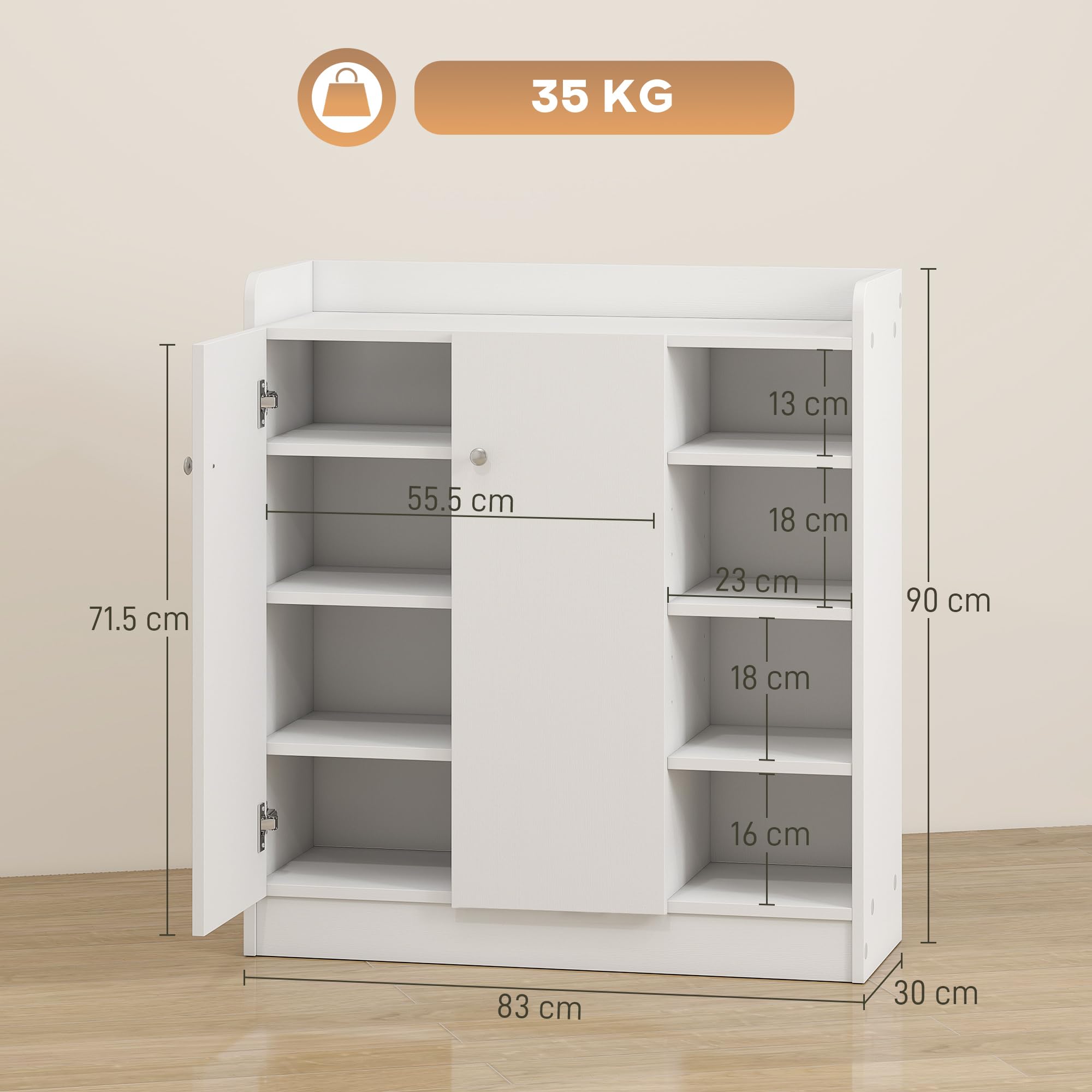 Scarpiera Homcom 3 Ripiani In Legno Di Pino - Aperta Con Doghe - 57x70x26 Cm - Bianco