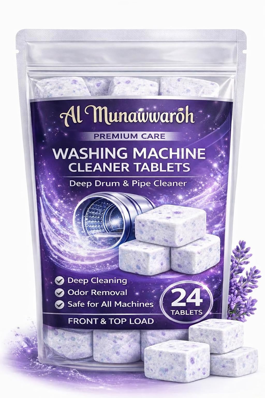 Washing Machine Cleaner Tablets (24 Tablets) | Drum & Pipe Deep Cleaner | Lavender Scent | Removes Odour, Limescale & Residue | For Front Load & Top Load Fully Automatic Washing Machines