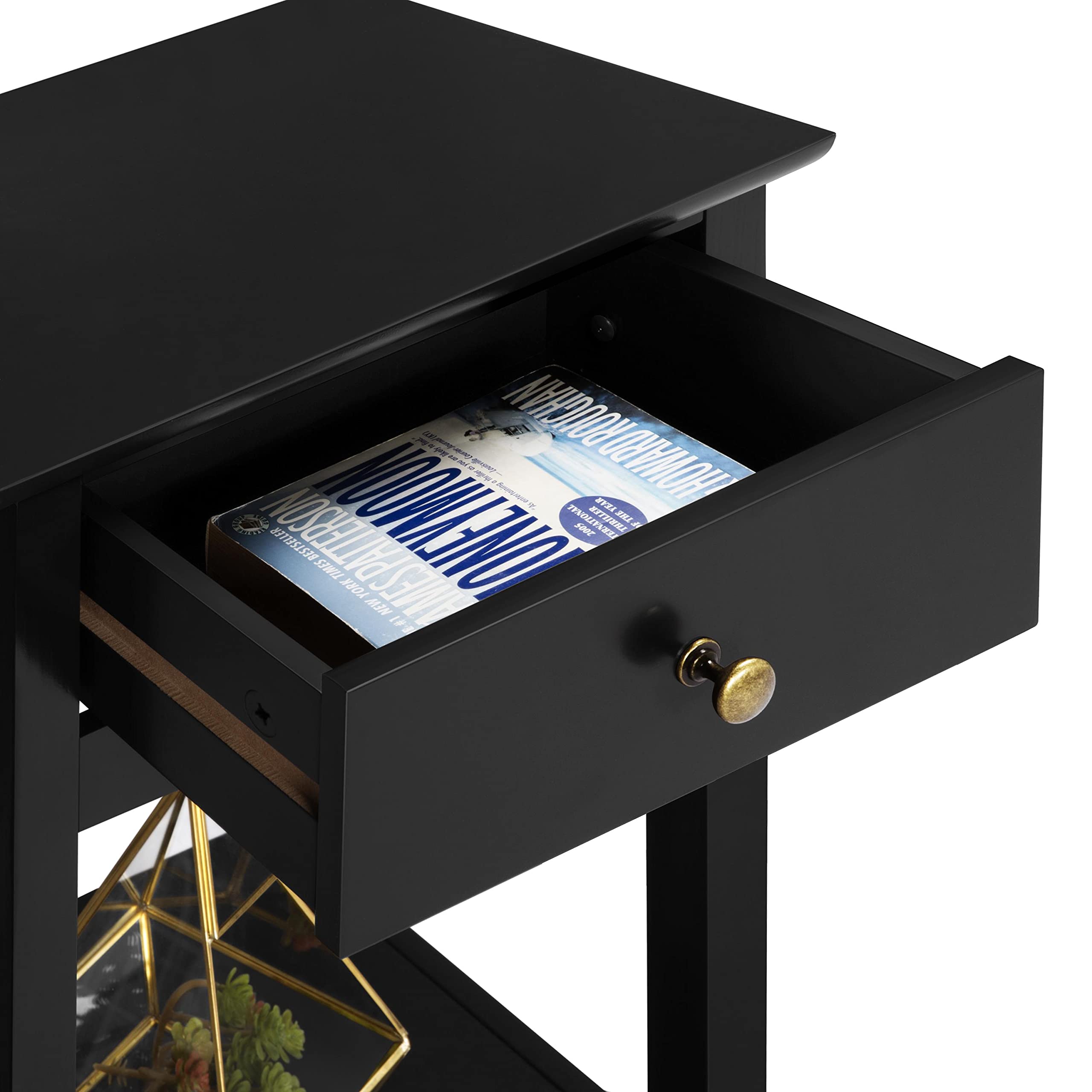 Yaheetech Set 2 Comodini Camera da Letto Tavolino con Cassetto Tavolini Laterale da Divano Tavolini d'Appoggio Moderni in Legno MDF Comodino da Letto Salotto 40 x 30 x 61 cm Nero