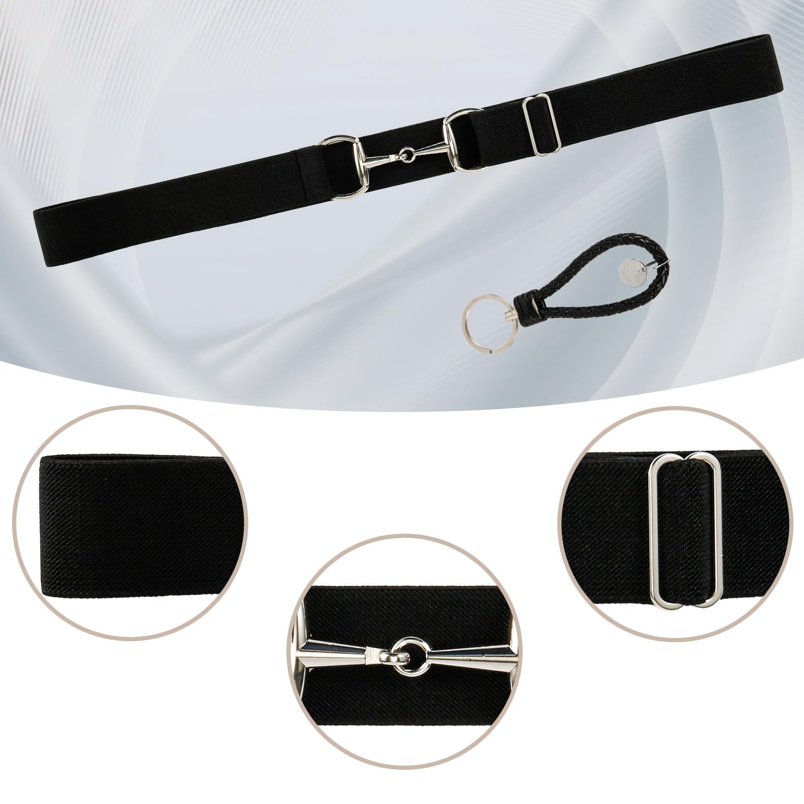 NQEUEPN Cintura Equestre Elastica, Regolabile Cintura da Equitazione con Fibbia a Cinghia e Cinturino per Chiave Attrezzatura da Equitazione per Sport Equestri (Nero)
