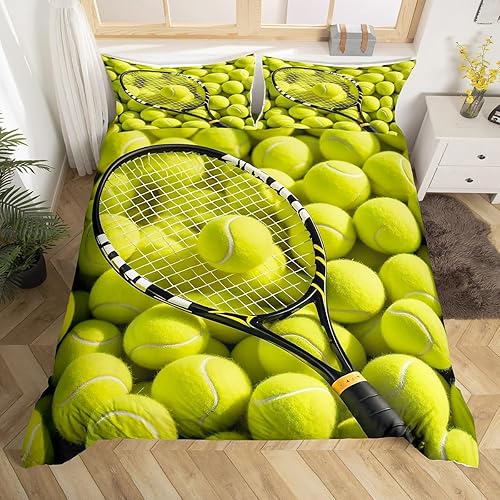 Miniatura 4 de Erosebridal Juego de ropa de cama de tenis para niños, funda de edredón con temática de juegos deportivos para adolescentes, tamaño individual,
