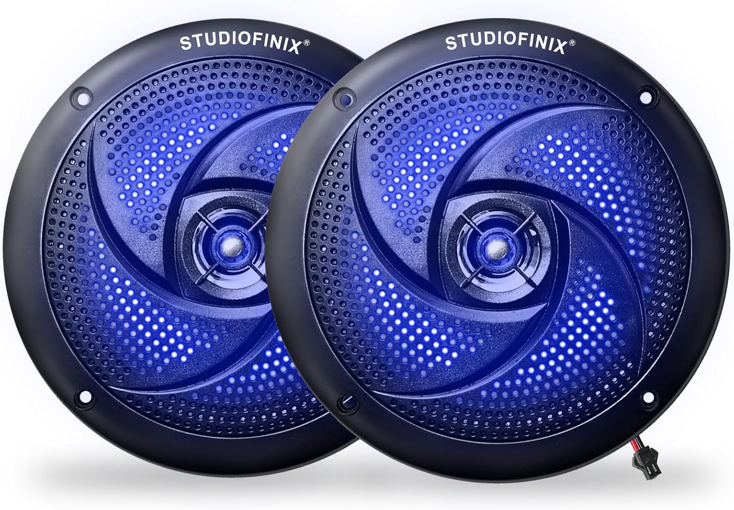 STUDIOFINIX Waterproof Bluetooth Marine Speakers - 4 Inch 2 Way Weather Resistant Outdoor Boat Audio System with LED Lights, 80 Watt Power and Low Profile Slim Style - (Black)