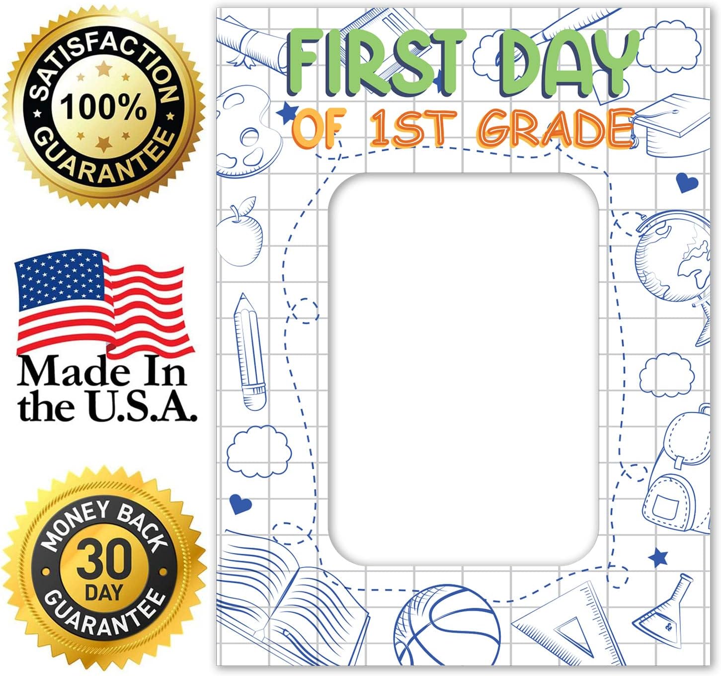 Soul Décor Back to School Photo Prop Board, Picture Frame First Day of 1St Grade of School, Adorable and Creative First Day of School Picture Idea, Cut Out Board Sign, Coro Plastic, Made in The USA