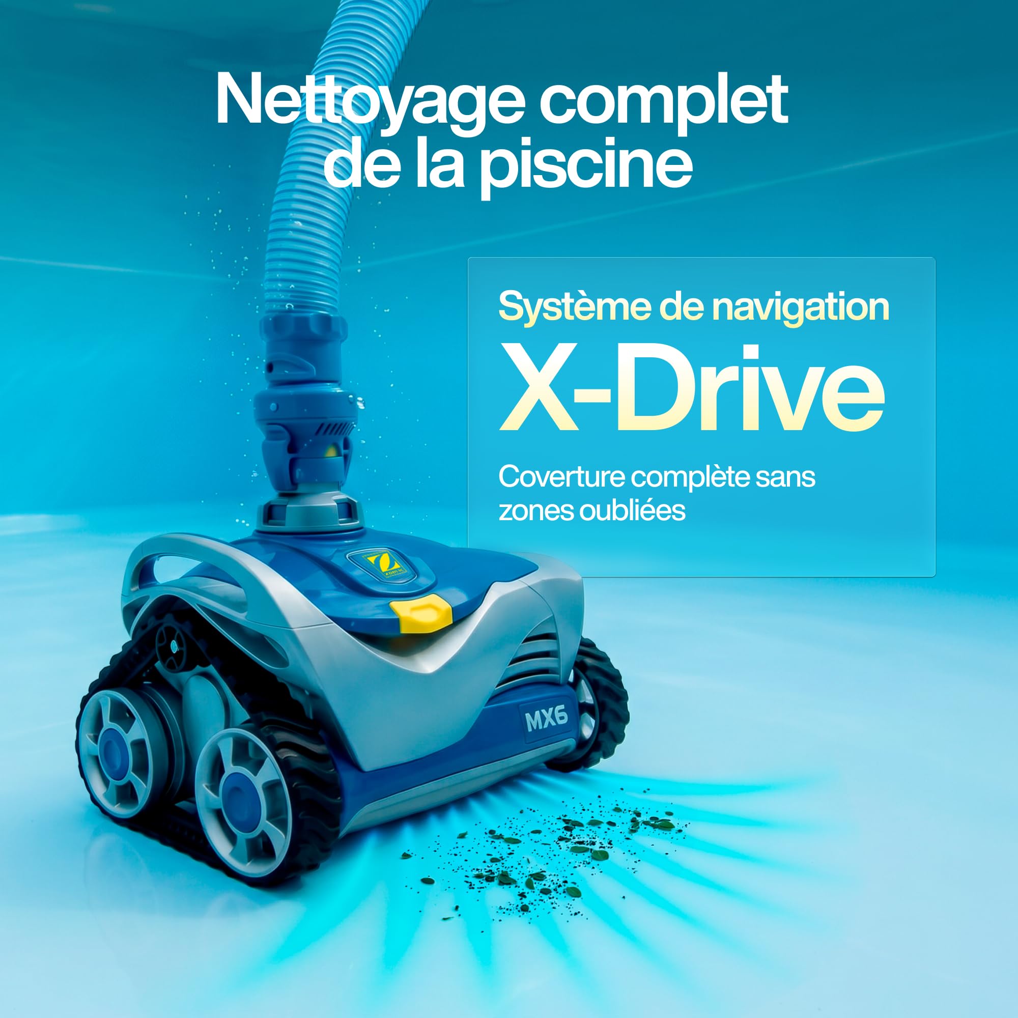 Zodiac W79102 MX6 - Robot Nettoyeur de Piscine Hydraulique, Fond et Parois, pour Piscines 10 x 5 m Maximum, Aspiration Mécanique
