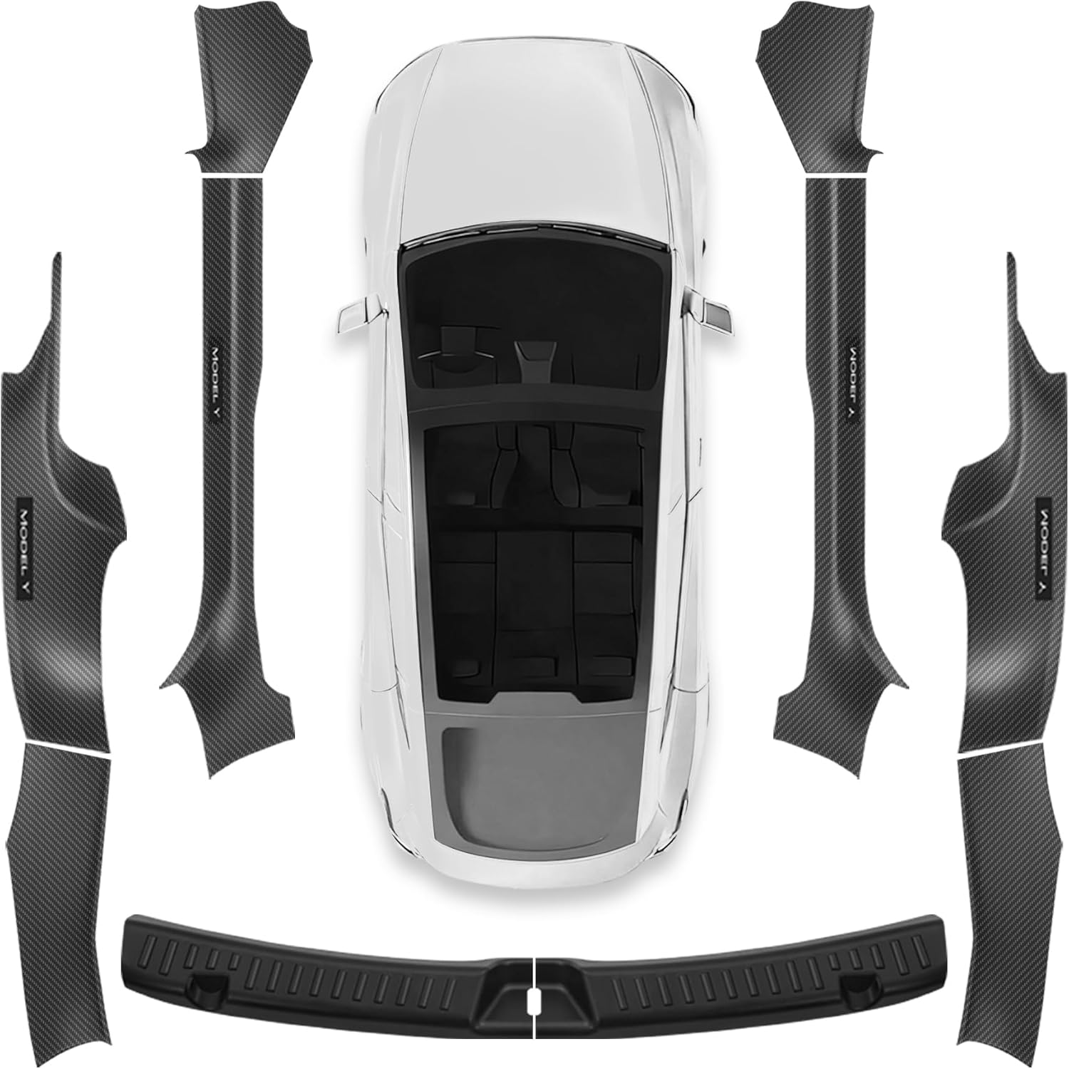 10Pcs for Tesla Model Y Juniper(2025-2026) Carbon Fiber Door Sill Protector with Bumper Guard [Anti-Kick & Keep Clean] Door Sill Guard Cover for Tesla Model Y Juniper Accessories 2025 2026