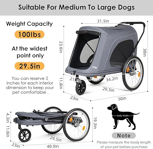 Miniatura 2 de R8 Cochecito plegable extra grande para mascotas, cochecito para perros y remolque de mascotas para perros grandes de menos de 100 libras, inmóvil,