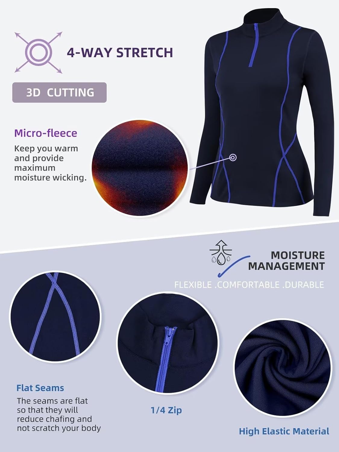 Women's Thermal Long Sleeve Sweat Shirts 1/4 Zip Running Pullover Quick Dry Jogging Outfits Base Layer for Women - Image 5