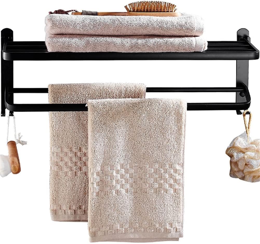 ZHDWM Portasciugamani, Mensola Anello Asciugamano Bagno da Parete doppio, Porta Asciugamani rotazione di 90°con Barre 60cm,Porta Salviette balcone in pieghevole in alluminio, Nero