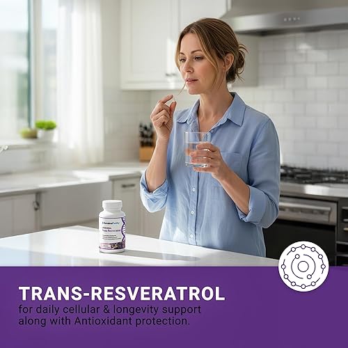 Miniatura 4 de Trans resveratrol liposomal 500 mg, 60 cápsulas veganas para apoyar la salud celular, la actividad antioxidante y el bienestar general - Suplemento