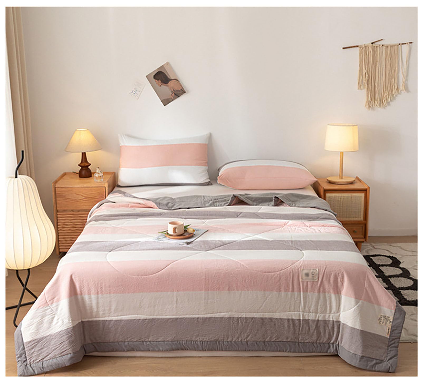 Gofohimi O Classic Plaid Print Bedding Comforter Queen Thin Quilt Summer Lightweight Blanket, Washed Cotton Fabric, Soft Comfy Breathable Bed Blanket,,200X230cm