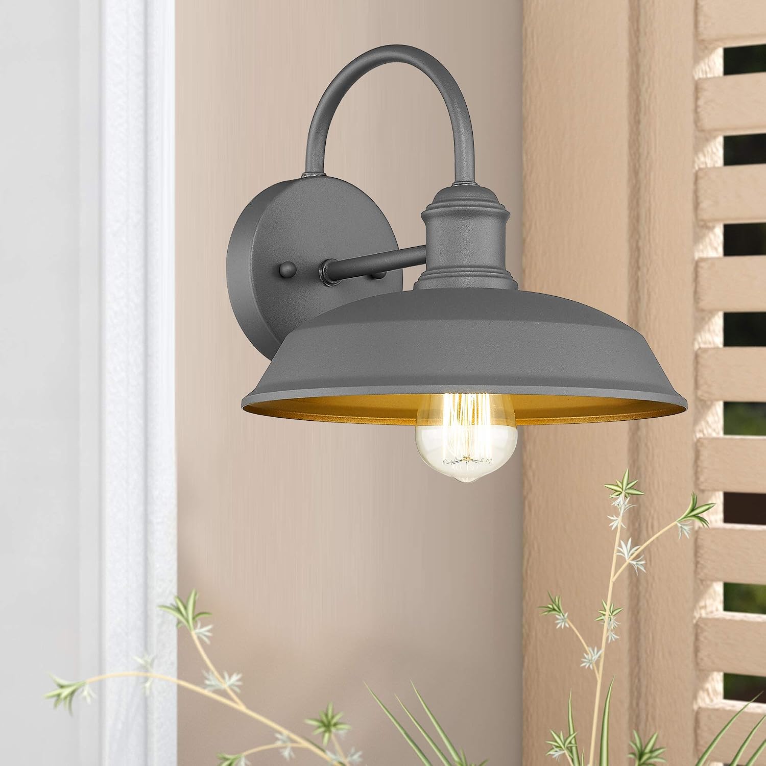 Authеntіс Crаzу Dеаlѕ Odeums Farmhouse Barn Lights, Outdoor Wall Lights, Exterior Wall Lamps, Industrial Wall Lighting Fixture, Wall Mount Light in Gray Finish with Copper Interior (Gray, 2 Pack)
