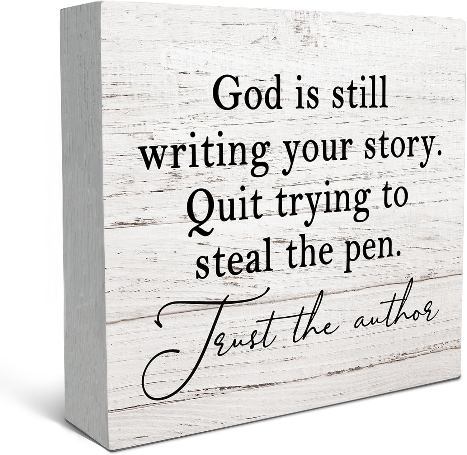 7x7 Inch Rustic Wood Box Sign Trust the Author Inspirational Decor