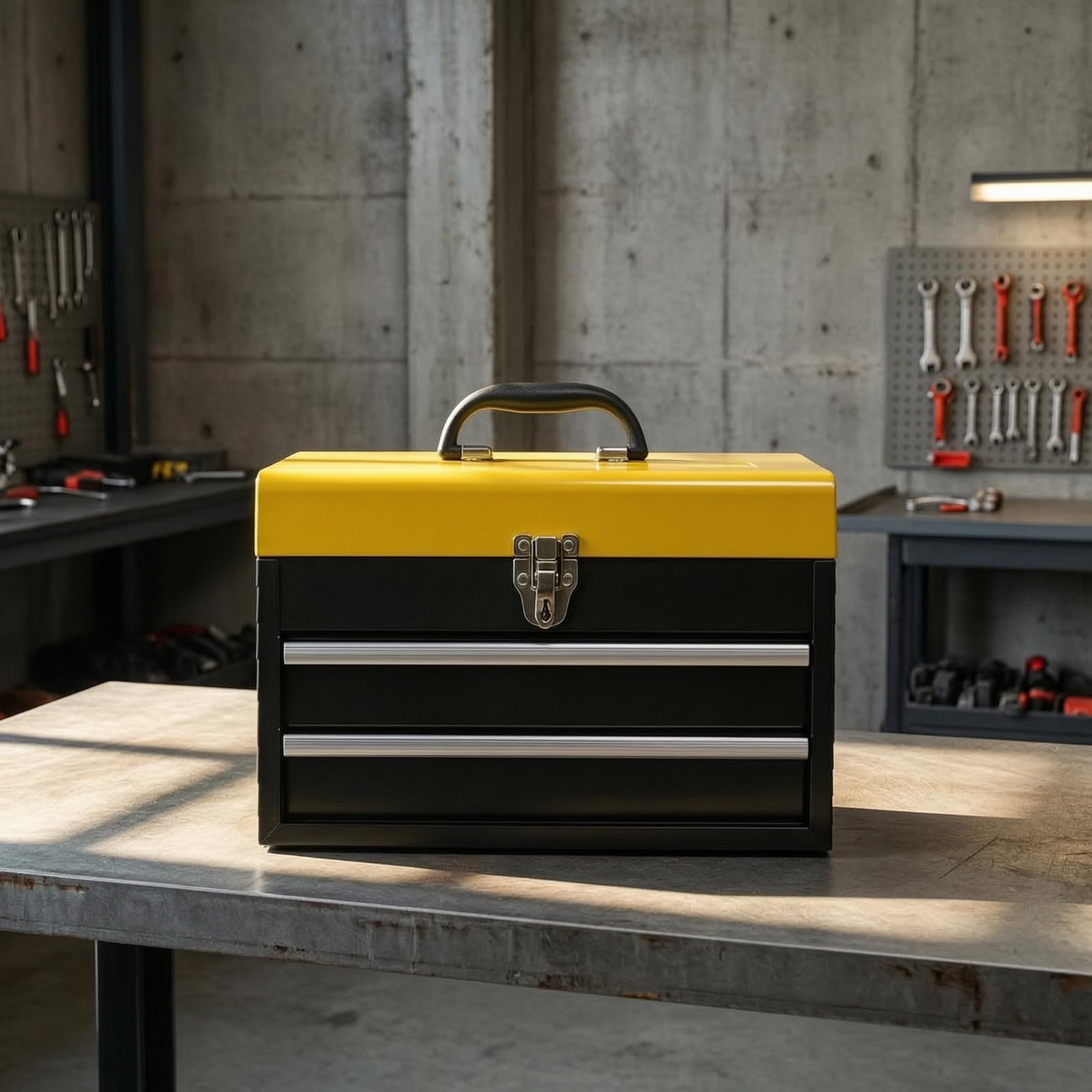 Cassetta Portautensili con Cassetti Compatto Cassetta Degli Attrezzi con Manico di Trasporto Compatta Cassettiera Portautensili per Artigiani, Garage, Puro Nero