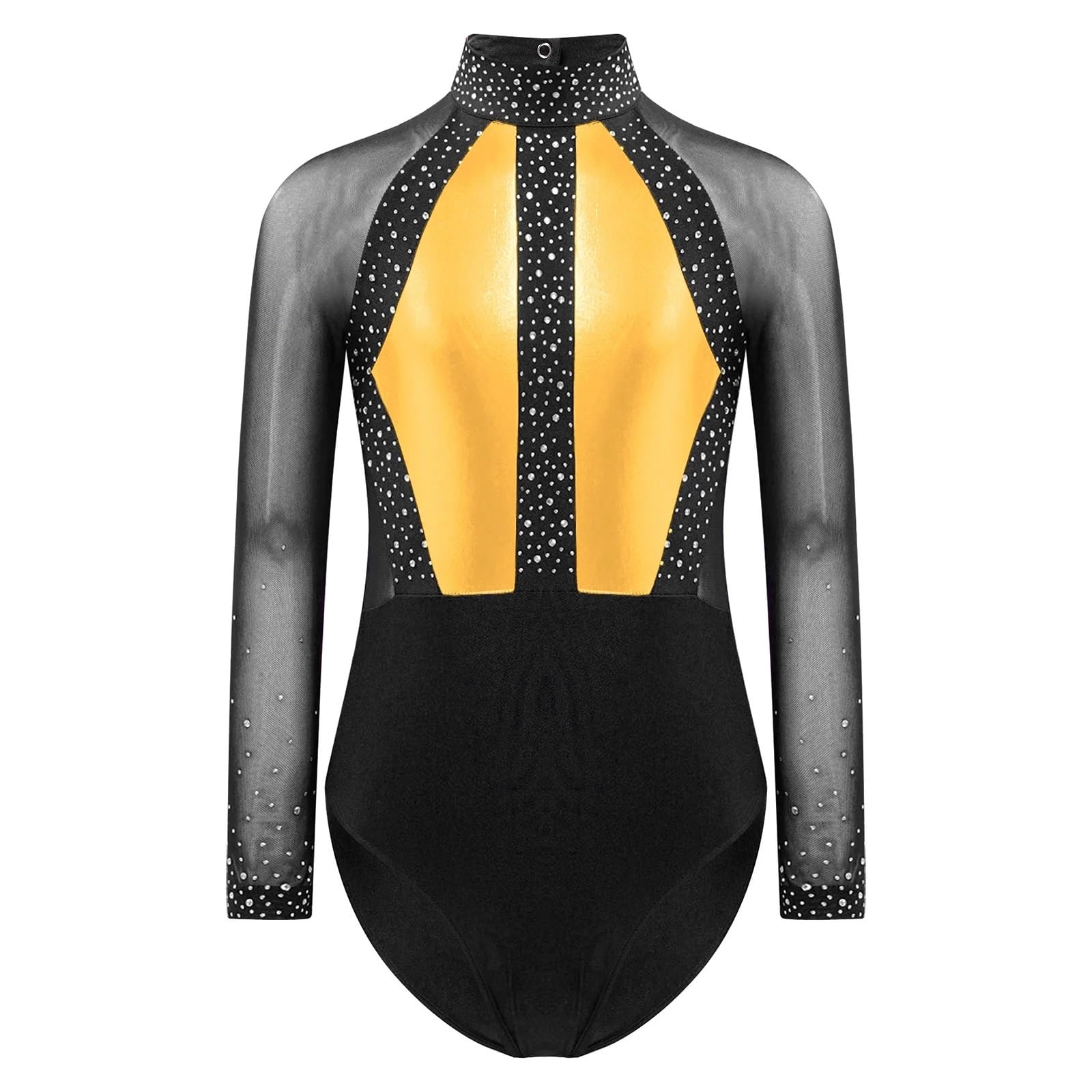 Justaucorps Enfants filles couleur bloc gymnastique justaucorps Yoga acrobatie combinaison à manches longues patinage artistique body enfants Ballet body(Gold,14)
