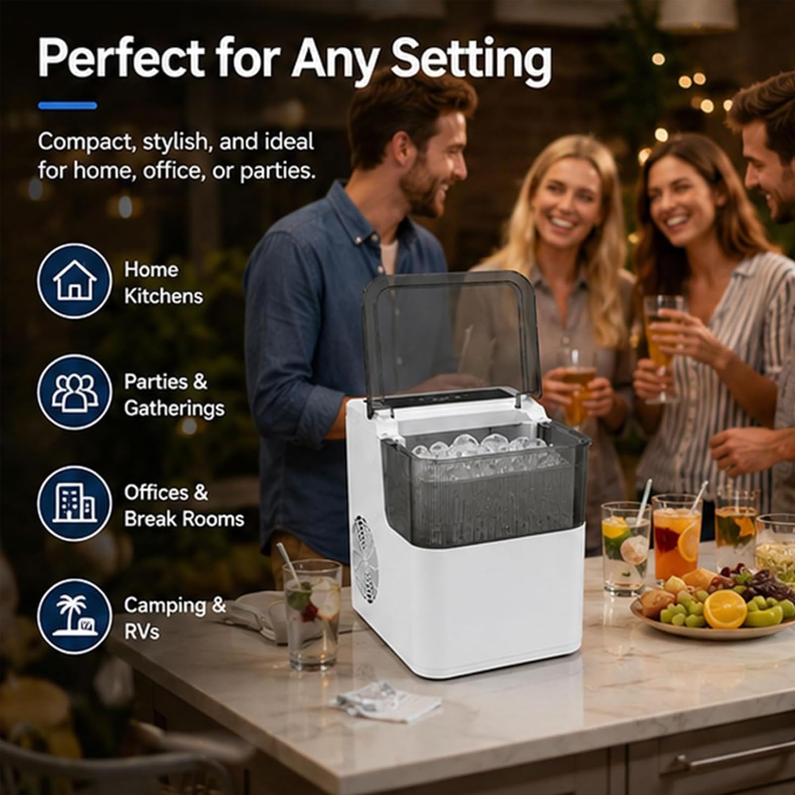 1.4L portatile Nugget Ice Maker Countertop, 12Kg / 24h | Finestra autopulente/trasparente, piano d'appoggio per mini congelatori per bar domestici, cestello rimovibile per ufficio
