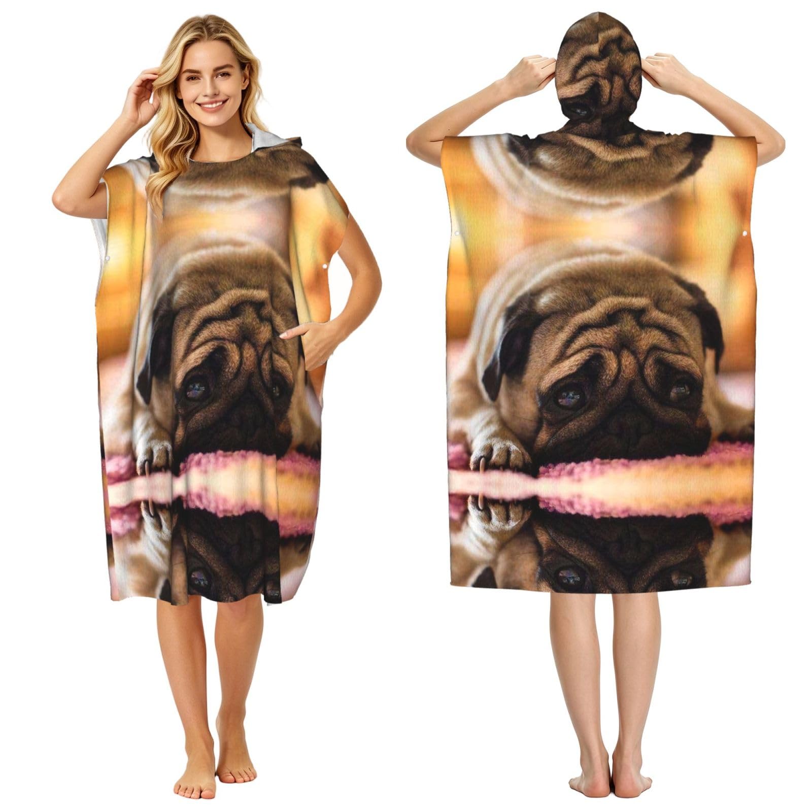 Poncho à capuche carlin léger et absorbant pour adulte mixte