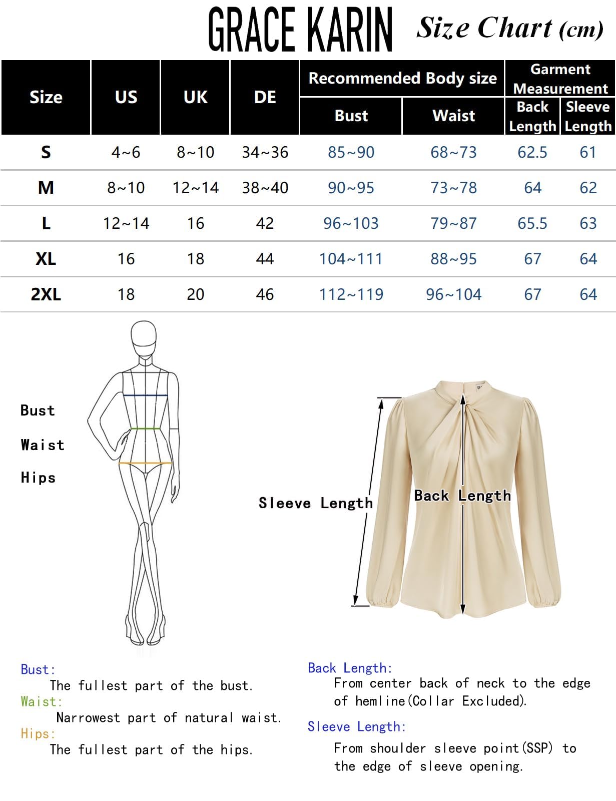 GRACE KARIN Blusa Elegante Donna Maniche Lunghe a Lanterna Tinta Unita con Scollo Rotondo da Ufficio Casual