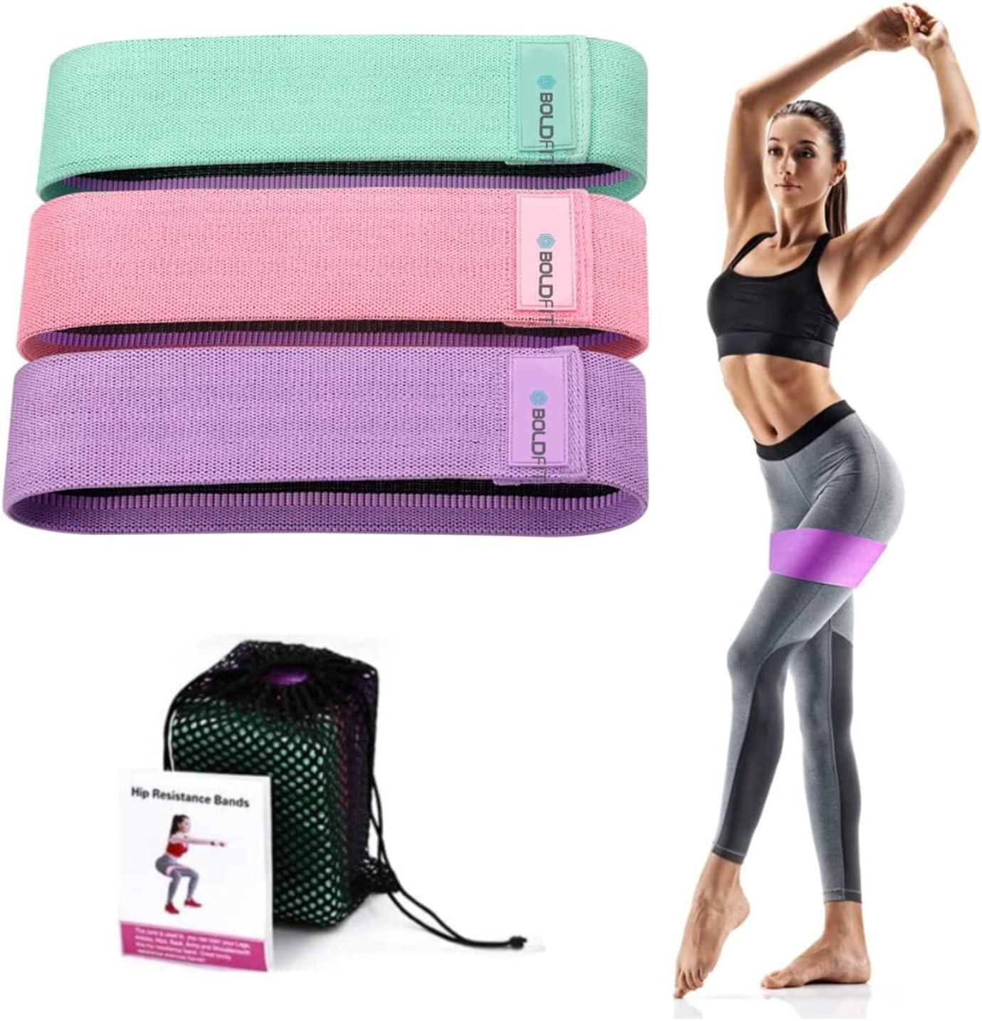 Boldfit Fabric Resistance Band - Loop Hip Band for Women & Men for Hip, Legs, Stretching, Toning Workout. Mini Loop Booty Bands for Glutes, Squats Exercise Usable in-Home & Gym. (Set of 3)