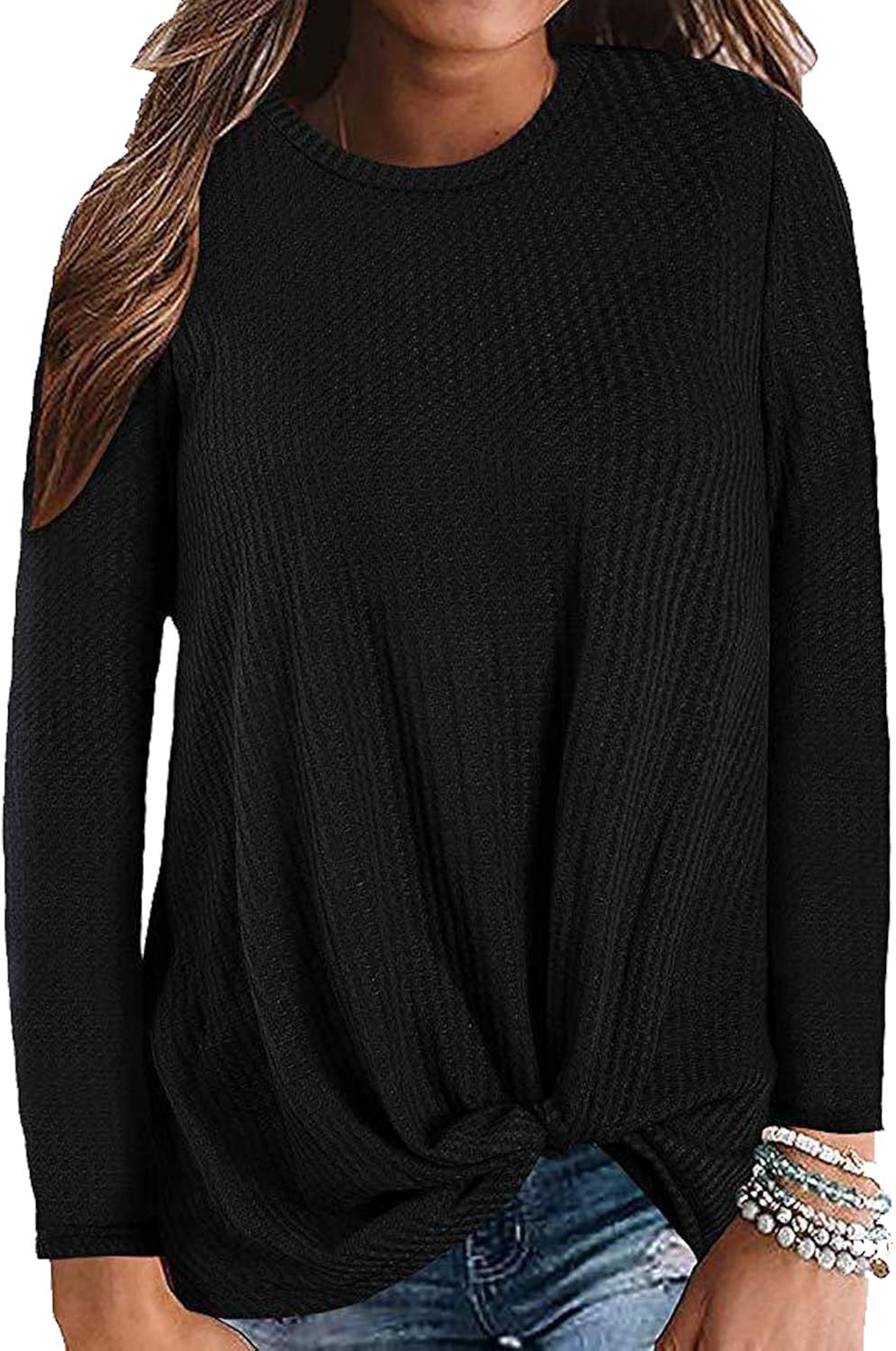 UHAPY Women's Knit Tank Tops Cute Twist Knot Waffle Knit Shirts Tunic Tops