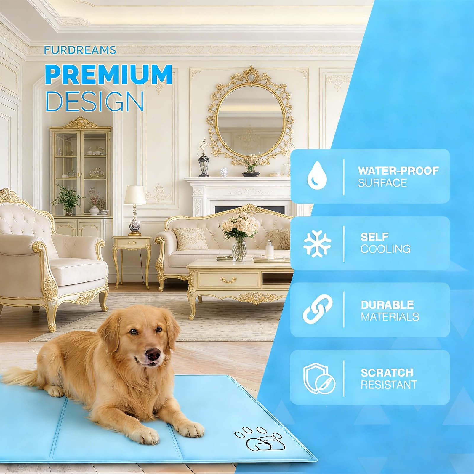 Esterilla de refrigeración para perros, 90 x 50 cm, esterilla de gel autorefrigerante de verano para perros y gatos, lavable, plegable, resistente a los arañazos, alfombrilla de refrigeración