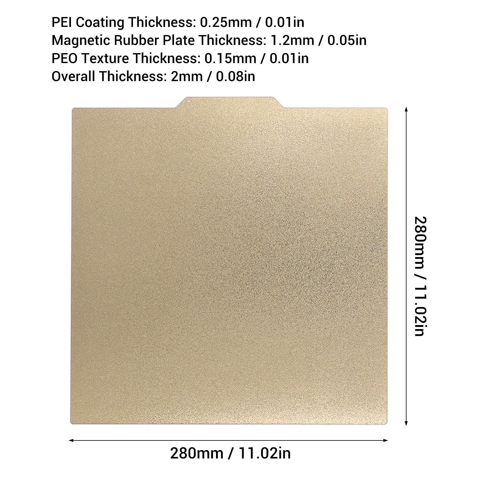 Piatto di Stampa 3D 280x280mm Doppia Faccia PEI e PEO, Piano di Costruzione Magnetico con Forte Adesione, Compatibile con Ender 7 e Qidi X Plus 3