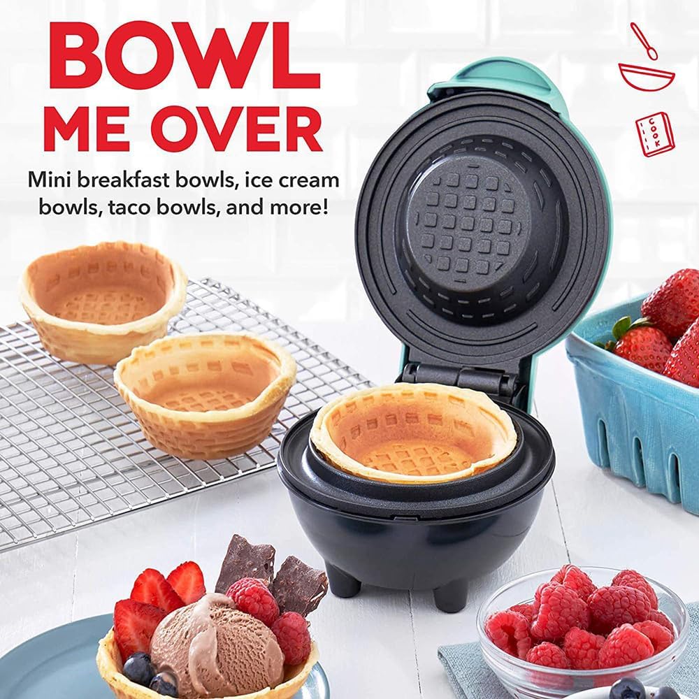 Mini Waffle Bowl Maker 4 Inch Diameter Nonstick Electric Waffle Maker for Ice Cream Bowls Breakfast Bowls Taco Bowls 350W