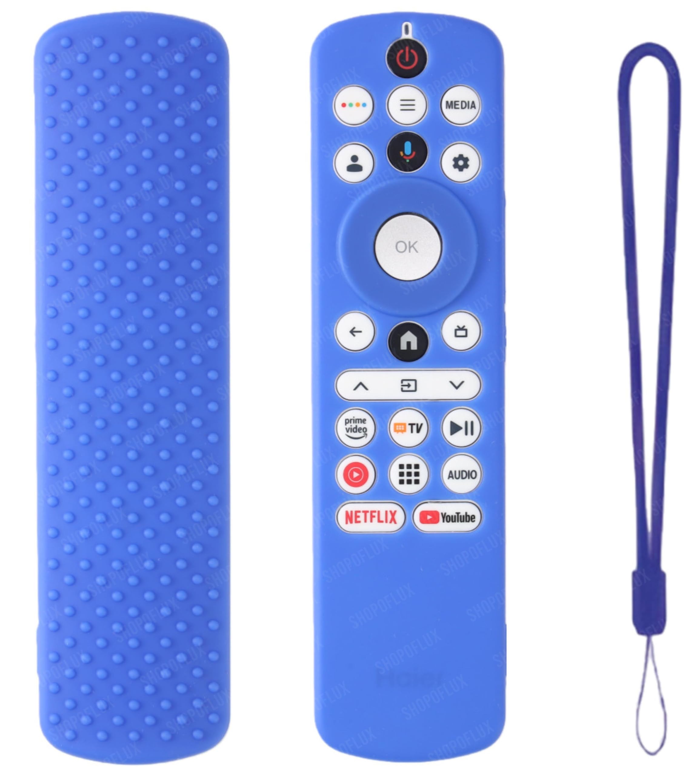 SHOPOFLUX Silicone TV Remote Cover Compatible with Haier Smart TV Protective Case with Lanyard (Blue)-image-33