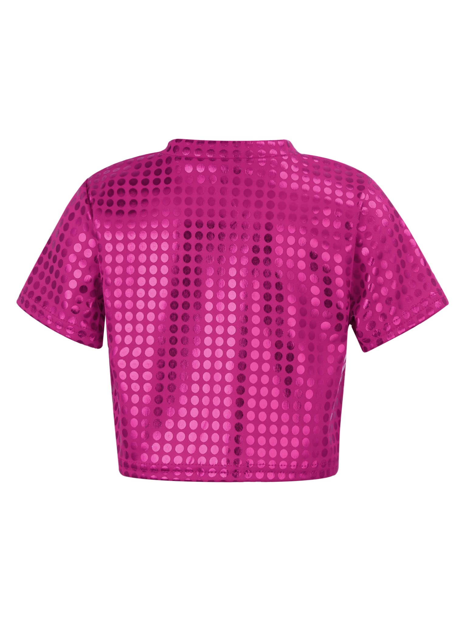 JanJean Girls Boys Metallic Sequin Short Sleeve Tank Top Performance Tee Shirts for Hip Hop Jazz Streetwear Dancewear Hot Pink 3-4 Years