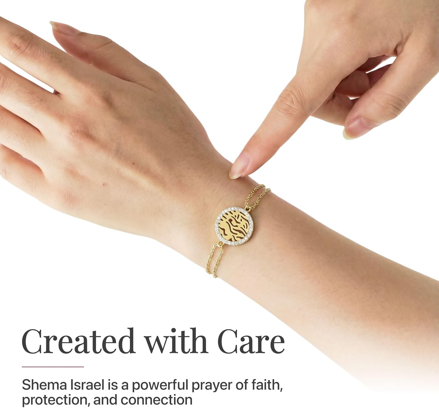 Alef Bet by Paula Shema Israel Bracelet Double Chain Sterling Silver 925 Hebrew Prayer CZ Frame Adjustable Jewish Jewelry for Women Bat Mitzvah Gift