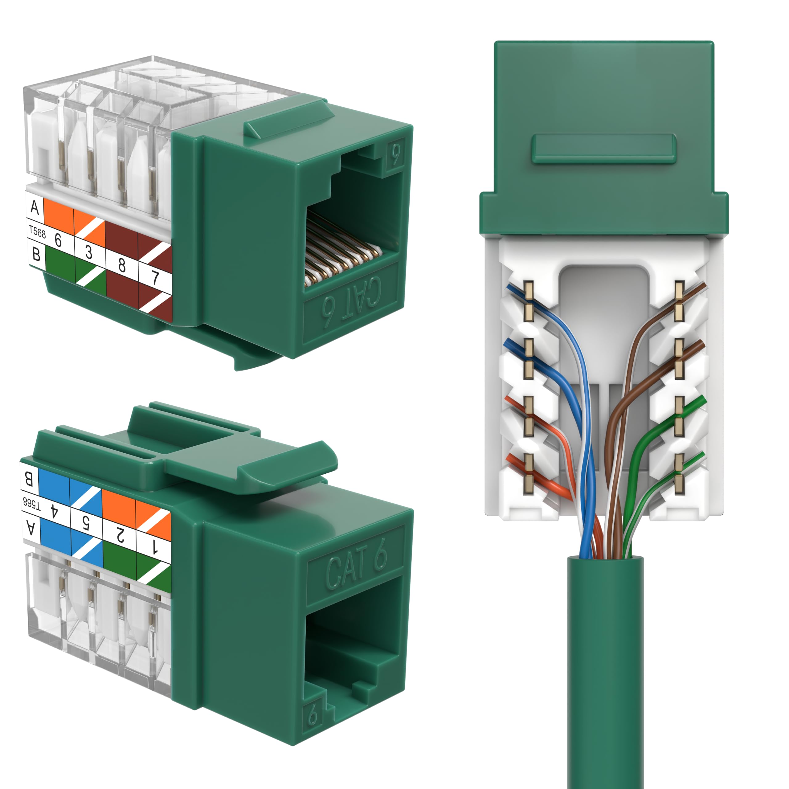 Cat6 RJ45 Keystone Jack Punch-Down Network Zielony (30)