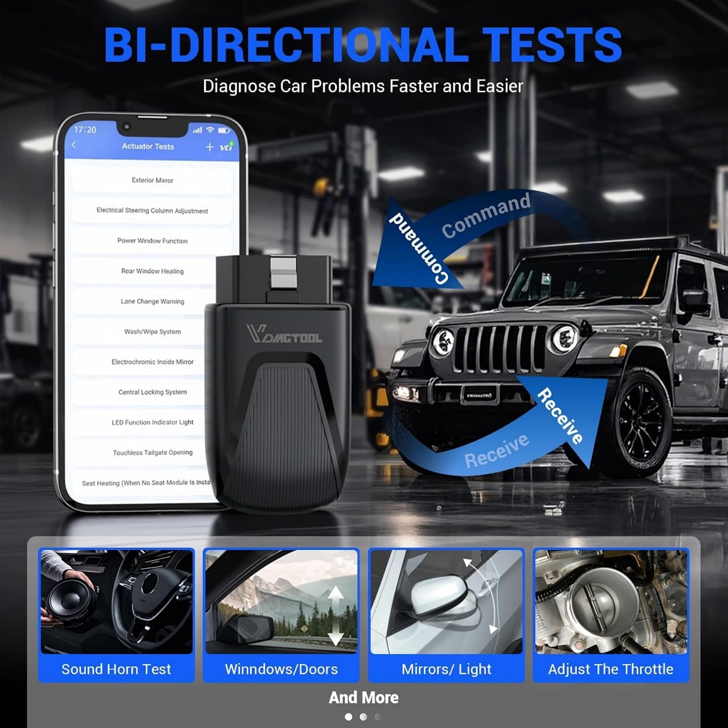 Diagnosegerät Auto Bluetooth VDIAGTOOL D100, Vollsystem Bidirektionales OBD2 Diagnosegerät mit 17+ Reset, Lebenslange Updates Auslesegerät Auto für Android & iOS, FCA & CAN-FD Fahrzeug Kfz OBD Scanner