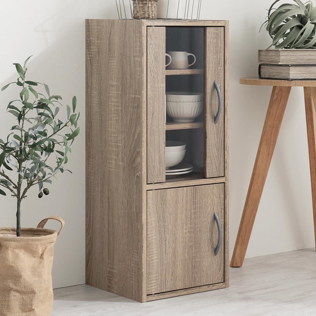 Amazon｜ぼん家具 食器棚 スリム ロータイプ 扉付き 隙間収納 大