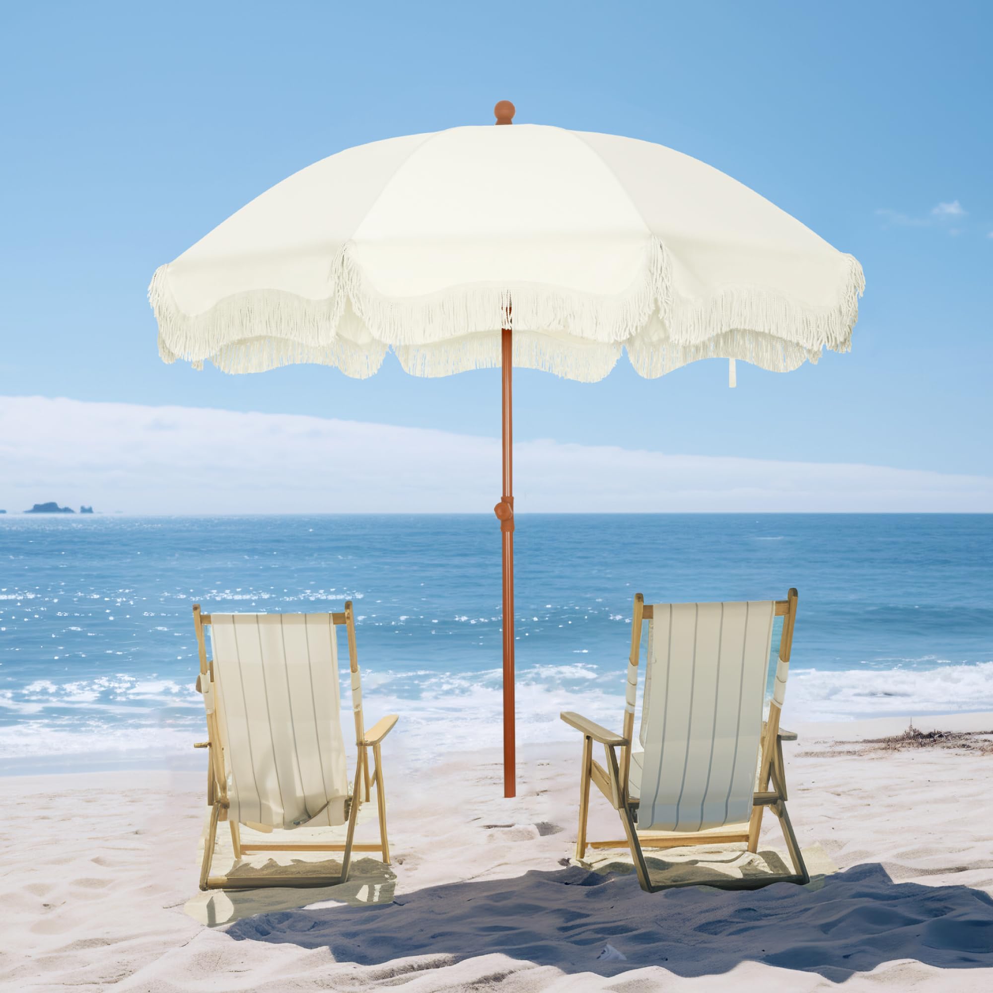 PHI VILLA Ombrellone da spiaggia con ancoraggio a sabbia, 2 m, con borsa per il trasporto, resistente ombrellone da patio con palo inclinabile per giardino, piscina, cortile