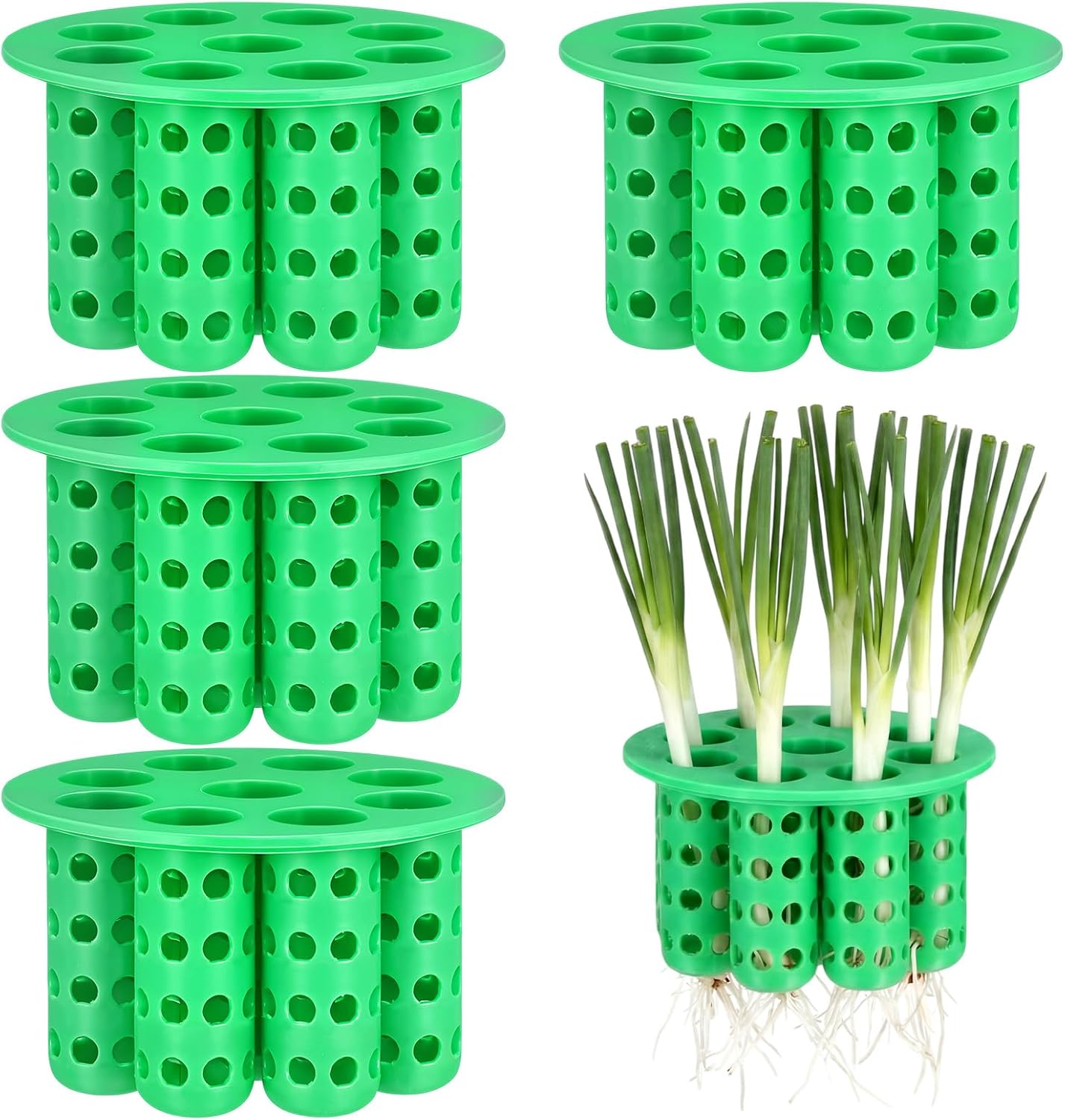4 Pack Green Onion Planter Scallion Grower Seed Sprouting Kit Compatible with Regular Mouth Mason Jar for Windowsill Garden, Hydroponics, and Propagation Hydroponics Enthusiasts (Green)
