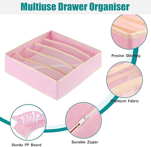 Miniatura 7 de Organizador de ropa para cajones debajo del gabinete, cubos de almacenamiento plegables de 5 celdas, organizador de cajones de ropa interior, cajas