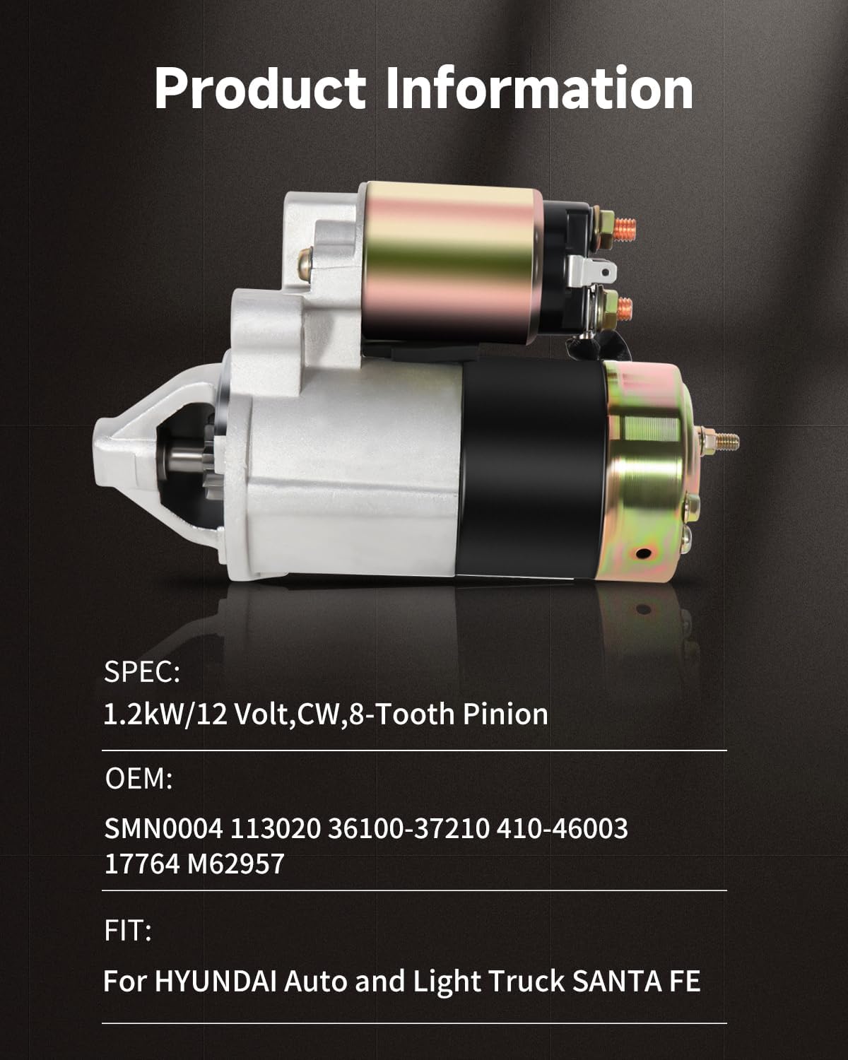 OCPTY Starter Compatible 17764N SMN0004 for Hyundai Santa Fe 2.7L 2001-2006, 3.5L 2003-2006 Sonata 2.5L 1999-2001, 2002-2005 Tiburon, 2003-2008 Tucson, 2005-2008 XG300 3.0L 2001