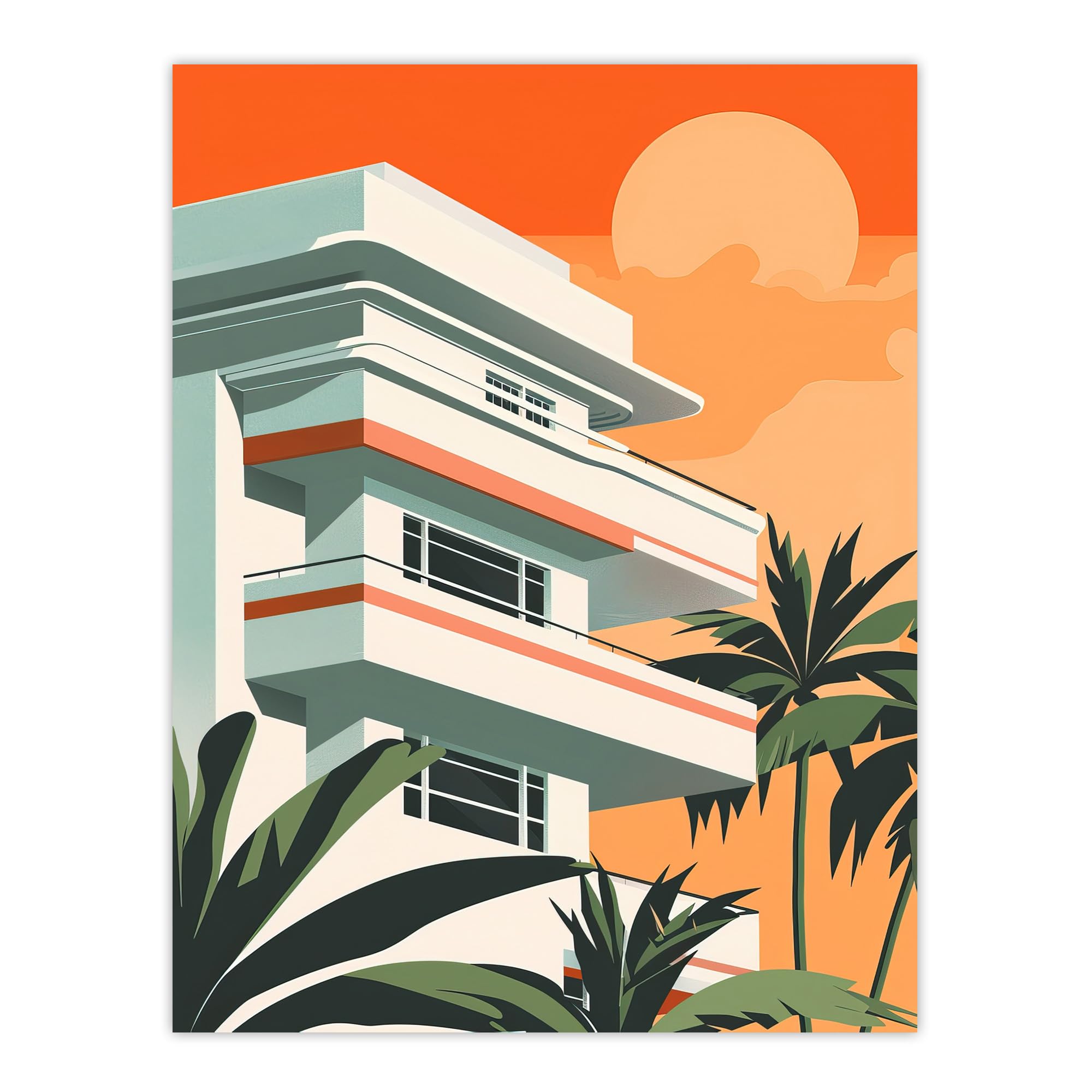 Artery8 Tropical Apartment Wall Art Print - Sunset Palm Trees - Orange - W18" x H24"
