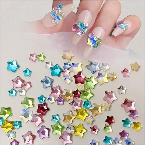 50 dijes de uñas de estrella de cristal, diamantes de imitación de estrellas 3D, gemas multicolor para arte de uñas, accesorios de uñas, pequeños