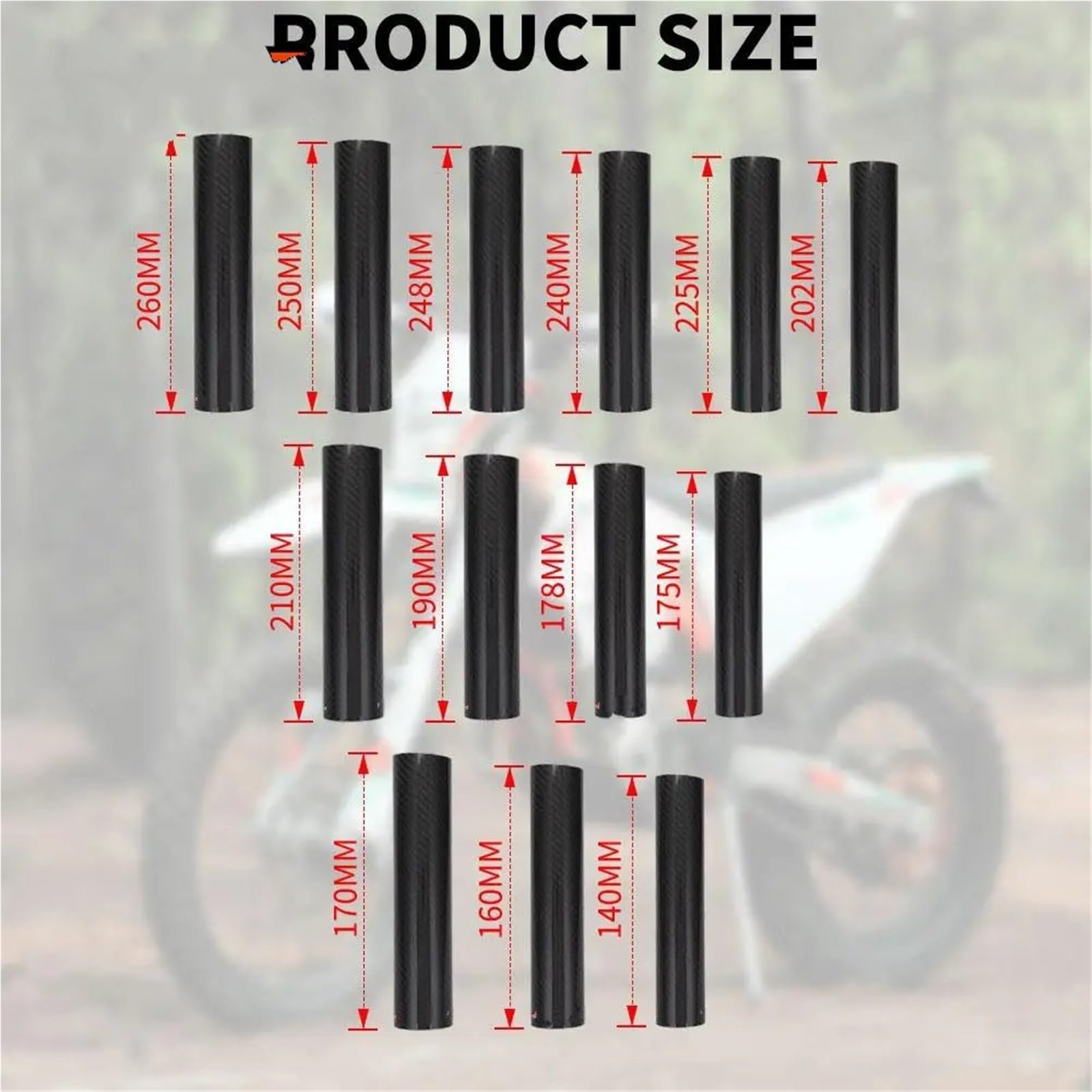 Misura per EXC SX XCF 125 250 350 450 530 Moto 140-260MM Protezione antiurto forcella anteriore regolabile soffietto forcella(248mm)