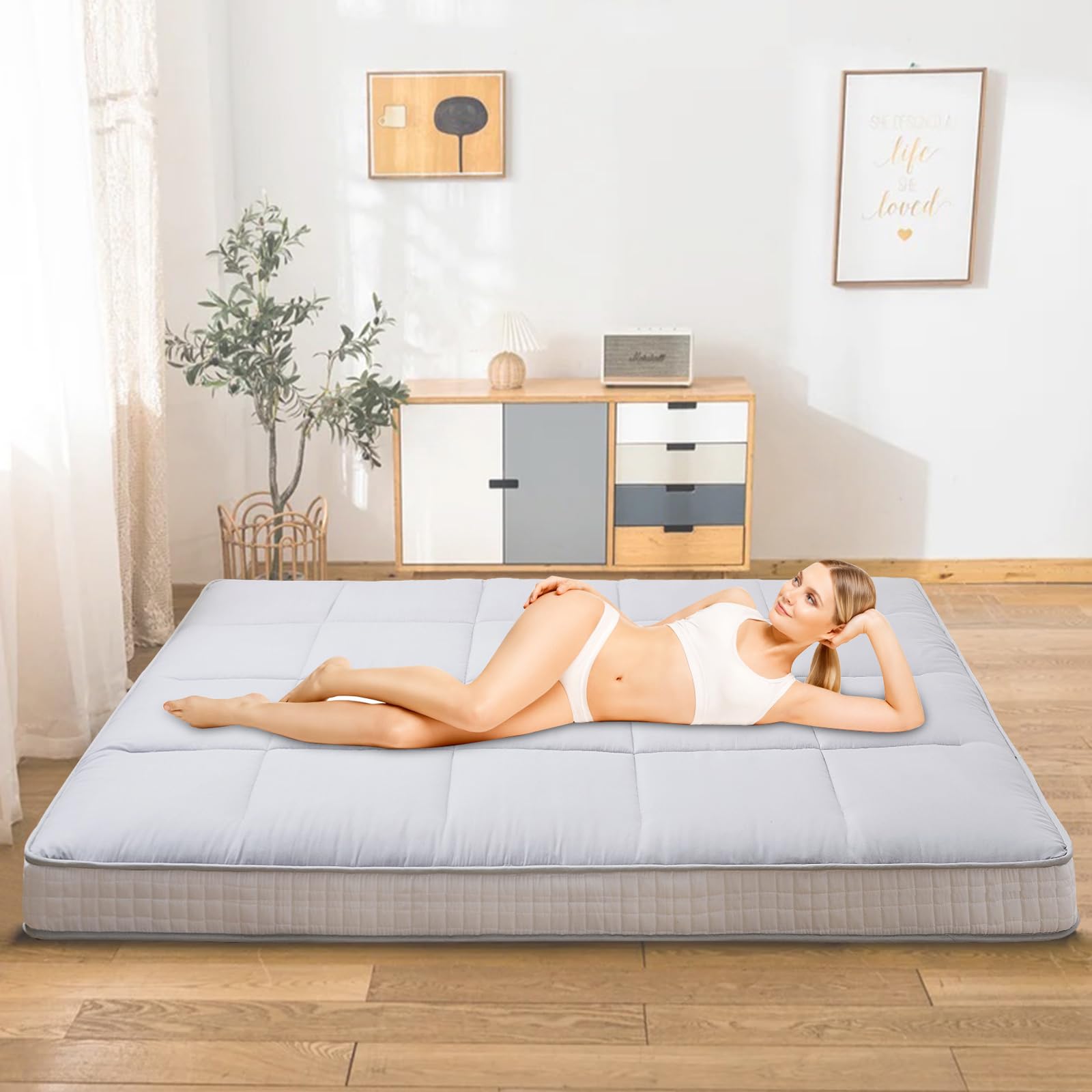 Ytaoeo Futon Matratze 140x200x10cm klappmatratze (Grau, Full-Matratze) | 10cm Dicke, Japanische Bodenmatratze, faltbare matratze, Atmungsaktive Bodenliege, Gästebett für Camping Couch