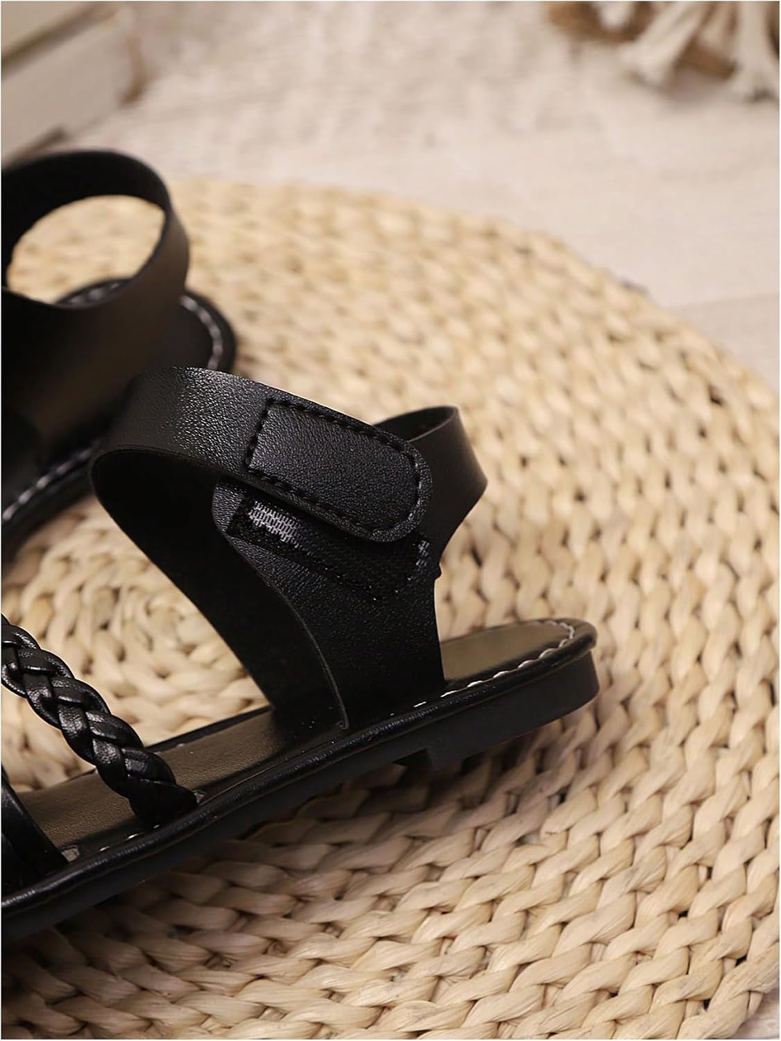 GORGLITTER Girl's Summer Dress Sandals Dressy Vacation Beach Cute Shoes Braided Leather Ankle Strap Flat Sandals Shoes