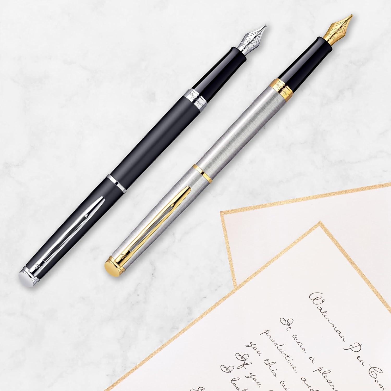 Waterman Hemisphere Essential Stainless Steel Gold Trim Fine Point Fountain Pen - S0920310